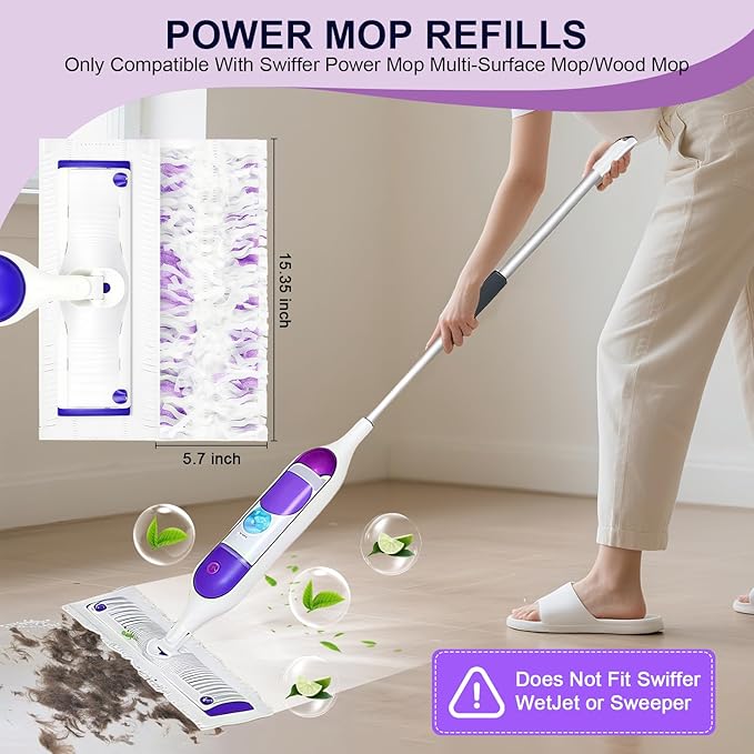 42 Pcs 5X Cleaning Power Mop Refills for Swiffer Power Mop, Unscented 14-Layer Thickened Disposable Mopping Pad Refills, for All Finished Floors