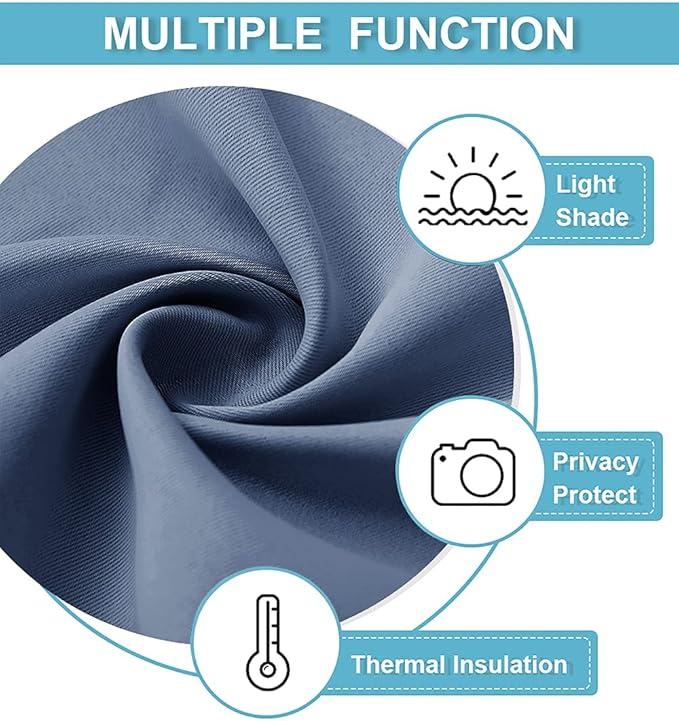RYB HOME Bedroom Blackout Curtains - Room Darkening Noise Reducing Curtains & Drapes Solid Durable Privacy Window Treatment for Studio Living Room Playroom, W42 x L72 inch, Stone Blue, 1 Pair