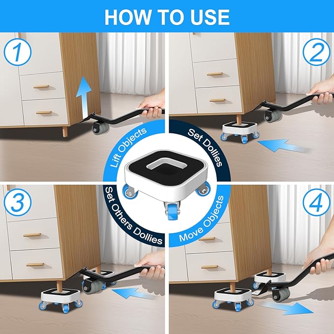 New Upgrade Furniture Sliders, Furniture Movers with Wheels, Furniture Lift Mover Tool Set with 360° Rotatable Wheels, Furniture Dolly for Moving Heavy Duty Sofa, Bed, Load Capacity Up to 750lb