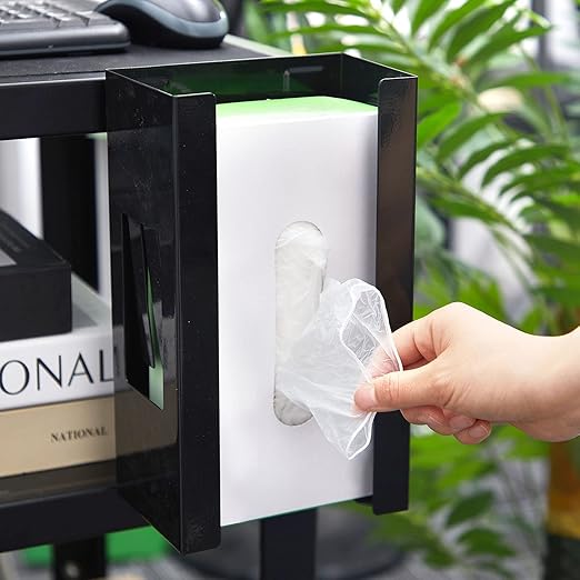 Lounsweer 2 Pcs Magnetic Glove Dispenser Holders Wall Mount Boxes of Gloves Commercial Quality Towels Wipes Paper Tissue Box Holder Kitchen Fridge Office Workshops Garage Tool Hospital(Black)