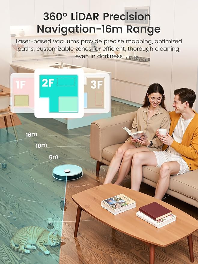 Lefant LiDAR Robot Vacuum and Mop, All-in-One Dock,56-Day Self-Emptying, 190° PSD Obstacle Avoidance, Customized Cleaning, 12000Pa Strong Suction, 220 Min Runtime, WiFi/Alexa/APP/iWatch, M3