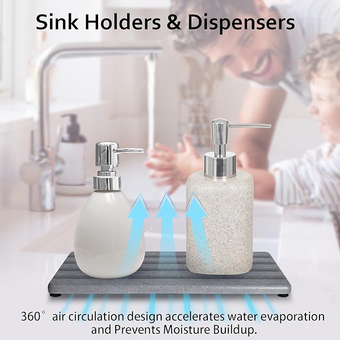 Diatomite Soap Dish, Water Absorbing Stone Tray, Kitchen Sink Organizer, Fast Drying Counter Holder (Grey, 9.5" x 4.7"/24 x 12cm)