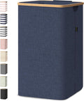 BALEINE Laundry Hamper with Lid, Tall Laundry Baskets with Bamboo Pull Handles, Large Laundry Bin with Internal Support (18 Gal/70L, Blue)