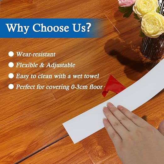 Floor Transition Strip Self Adhesive Floor Cover Strips Laminate 2" Wide Vinyl Flat Divider Transitions (5cm, 10Ft, White)