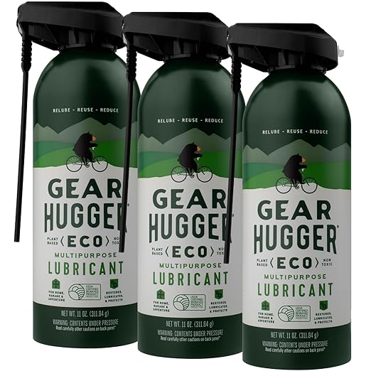 Gear Hugger Multipurpose Lubricant - Eco-Friendly (11 oz, Pack of 3), Rust Remover - Garage Door Lubricant Spray, Door Hinge Lubricant & Lock Lubricant - Plant-Based, No Petroleum, No PTFE