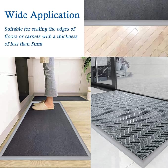 Floor Transition Strip Self Adhesive Carpet & Flooring Transitions Edging Trim Strip PVC Threshold Transitions Suitable for Threshold Height Less Than 5mm (3.3Ft, Gray)