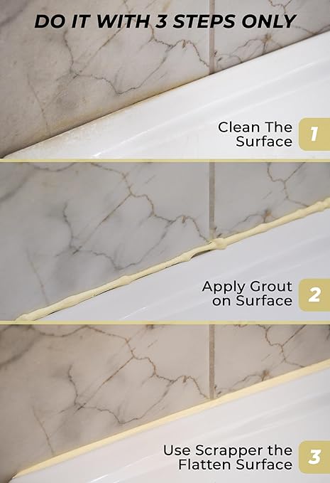 Tile Grout Repair, Cream 8.8 oz/250gr. Fast Drying Grout Repair Kit, Grout Filler Tube Repair Kit, Tile Grout Paint, Grout Sealer Restore and Renew Bathroom Floor, Tile Gaps, Joints, Lines