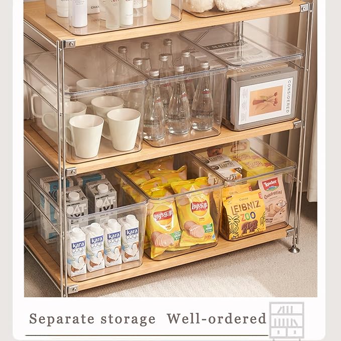 Clear plastic storage bins with LIDS-4packs,storage containers for snacks, cosmetics, books, dog food, Storage Organizer for Nursery，Kitchen, Living room,Bedroom, Bathroom, Office