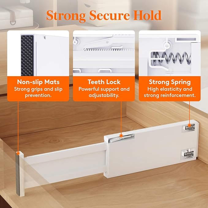 Lifewit 8 Pack Drawer Dividers 4" High,11-17" Adjustable Dresser Drawer Organizers for Clothes, Expandable Dresser Separators in Bedroom/Bathroom/Kitchen/Vanity/Office Organization and Storage, White
