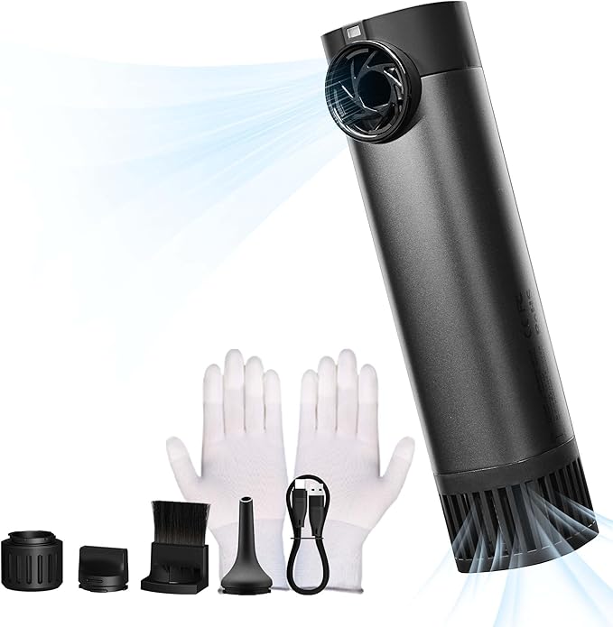 VSGO Electric Compressed Air Duster, Portable Cordless Handheld Air Blower with Led Light,10000mah Quick-Fill Inflator with 3nozzles Compatible for Gaps, Computer, Keyboard