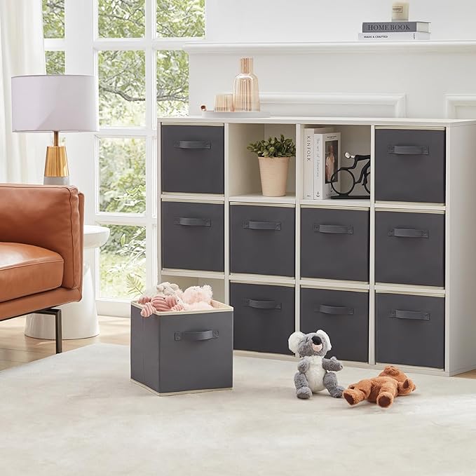 Lifewit Set of 10 Fabric Storage Cubes, Foldable Storage Box, Storage Box with Handles, Basket and Storage Boxes for Clothes, Toys, 33 x 33 x 33 cm, Grey