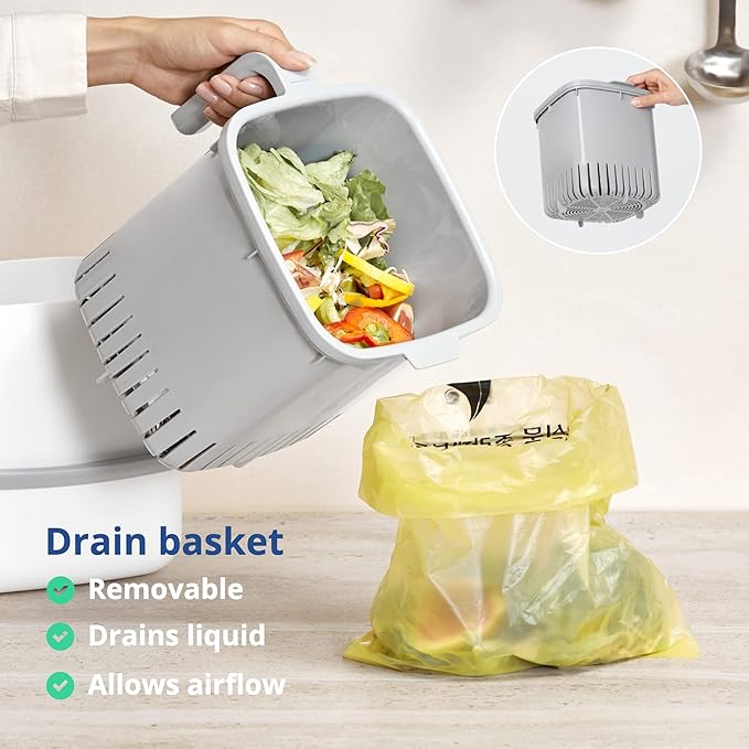 BLUE GINKGO Kitchen Compost Bin [5L / 1.32 GAL] – Filter-Free, Odor-Tight Countertop Food Waste Pail with Handles (Made in Korea, Pink)