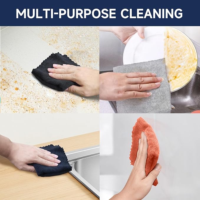 MRD's Home 40 Pack Microfiber Cleaning Cloths,12" x 12" Multi-Purpose Reusable Cleaning Cloth Wipes Rags,Lint Free,Scratch&Streak-Free Microfiber Towels for Home (20 Orange&20 Grey)
