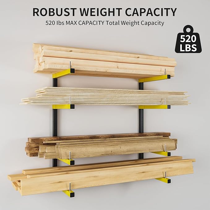 Lumber Storage Rack, Upgrade Cantilever Folding Lumber Rack Wall Mount, Metal 8 Level 32 Inch Plywood Scrap Wood Storage Rack