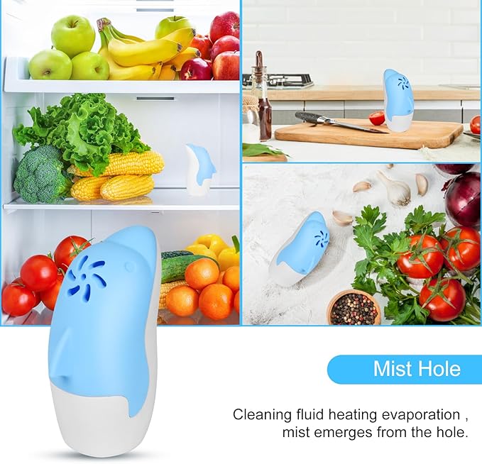 Asltw Upgrade Cute Fridge Deodorizer, Dolphin Fridge Cleaner, Freezer Odor Freshener, Add Baking Soda Reusable Fun Kitchen Gadgets (Blue)