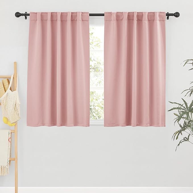 RYB HOME Small Window Curtains Blackout, Privacy Thermal Insulating Drapes for Girls Bedroom Bathroom Basement Cafe Classroom Window Decor, W 34 x L 45 inches, Peach Blush, 2 Panels