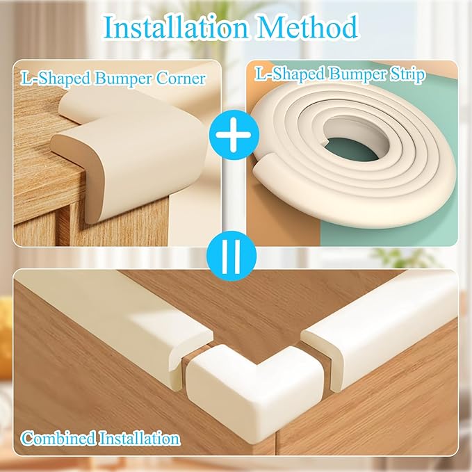 Baby Proofing Edge Corner Protector,1Roll L-Shape Soft Cabinet Door Bumper Corner Strip,8 Furniture Safety Bumper Corner Guards,Wall Protector,Self Adhesive,for Nursery,Kitchen,Fireplace,Table