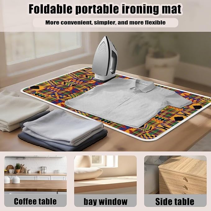 Ironing Mat Pad for Table Portable Travel Iron Blanket African Print Ironing Board Covers Tribal Pressing Mat Heat Press Pads 32x16 Inches,Yellow