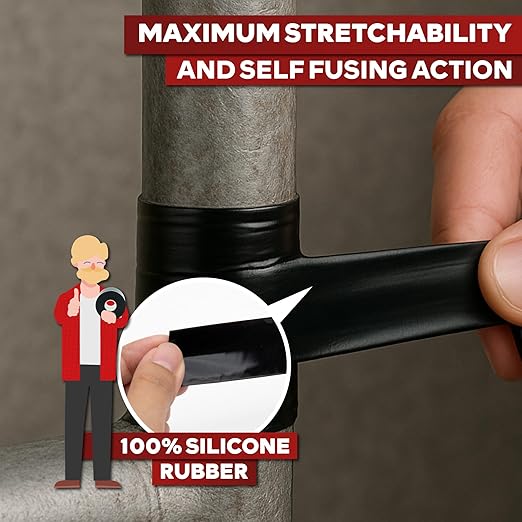 XFasten Self Fusing Silicone Tape Waterproof – 1" x 36 Feet Black, Self Amalgamating Tape, Silicone Rubber for Plumbing, Sealing Pipes, Hose Repair, Outdoor Coax and Electrical Cables – Weatherproof