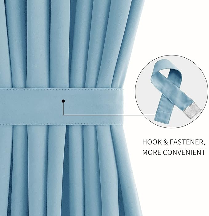 DWCN French Door Curtains – Rod Pocket Thermal Blackout Curtain for Doors with Glass Window, Kitchen and Patio Doors for Privacy, 25 X 72 Inches Long, 1 Curtain Panel with Tieback, Light Blue
