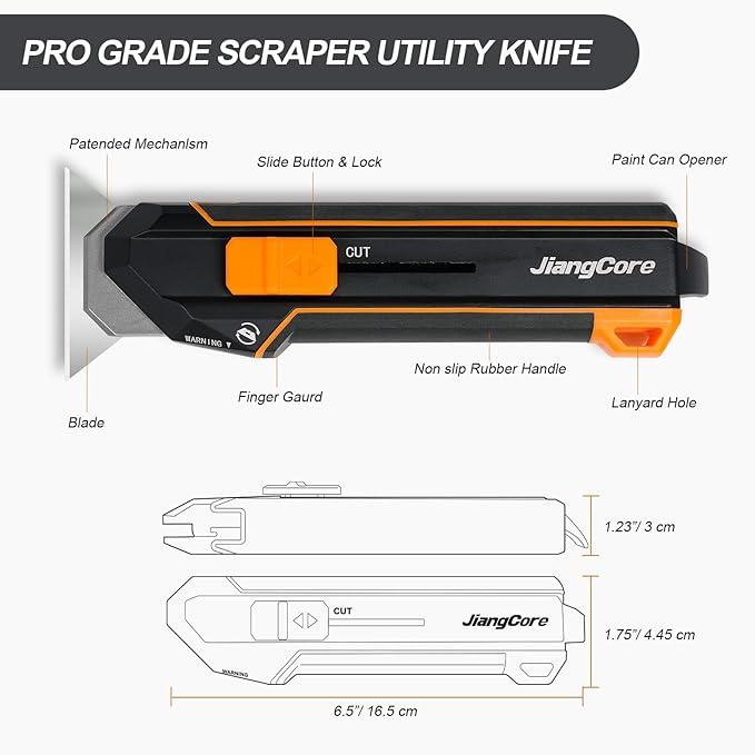 Utility Scraper Knife 3-in-1 - Pro Multi-Tool Design - Construction Camping Kitchen Use - Floor Glass Stovetop Cleaning w/10 Blades