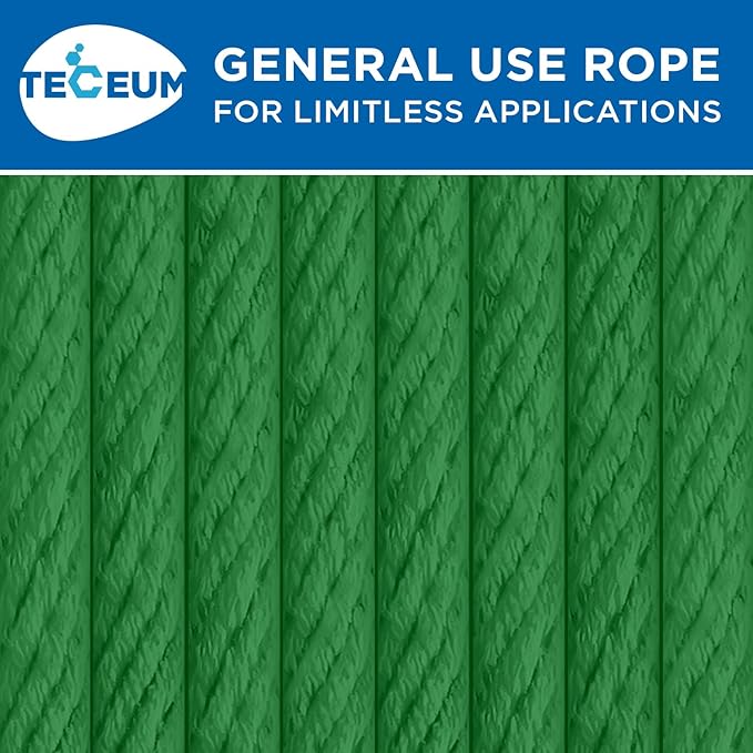 TECEUM Cotton Rope 3/16” (5 mm) – 100 FT – Strong All-Purpose Braided Rope – Natural Cotton – for Crafting, Сamping, Clothes Line, DIY, Indoor & Outdoor Use – Green