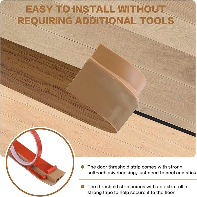 Floor Transition Strip Vinyl Door Threshold Ramp Self Adhesive Carpet Edging Strip Doorway Edge Trim, Overlap Edge Reducer for Laminate Carpet, Floor, Tile (Orange Oak, 3/5" to 4/5", 3.3Ft)