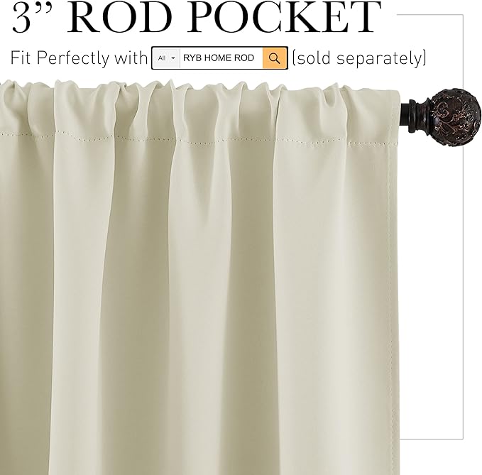 RYB HOME Small Curtains for Door Windows - Blackout Thermal Insulating Drapes for Home Theatre Bathroom Basement Cafe RV Camper Windows Blinds, Wide 34 x Long 30, Beige, 1 Pair