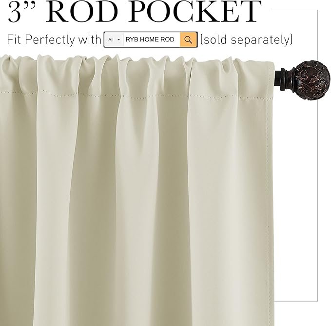 RYB HOME RV Camper Door Window Curtains -Blackout Privacy Curtains & Drapes for Bathroom Bedroom Kitchen Portable Travel Trailer Small Window Decor, W 34 x L 24, Beige, 2 Panels