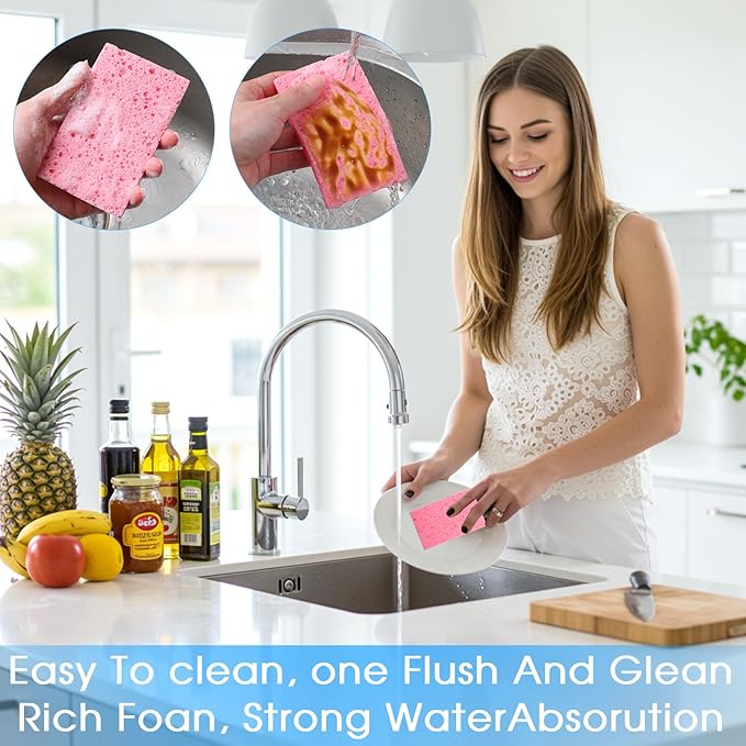 100pcs Kitchen Sponges Bulk Natural Sponges for Dishes Reusable Dish Sponge Scrub Compressed Wood Pulp Sponge Non-Scratch Cleaning Spongefor Kids DIY Kitchen Bathroom Household