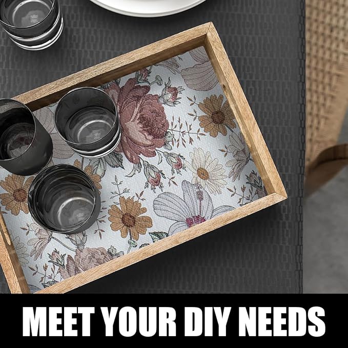 Floral Drawer Shelf Liners, Non Adhesive and Strong Non-Slip Cabinet Drawer Shelf Liners for Kitchen Wire Fridge, Waterproof Shelf Liner,Easy to Clean,12IN x 10FT