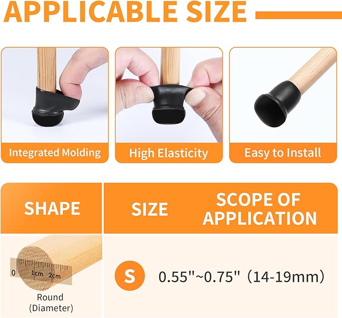 Ezprotekt 24 Pcs Extra Small Chair Leg Sliders for Carpet, Black Round Teflon Furniture Pads for Rug Glides Easily Without Scratches - for Table, Couch, Patio Chair Legs (S Fit: 0.55" - 0.75")