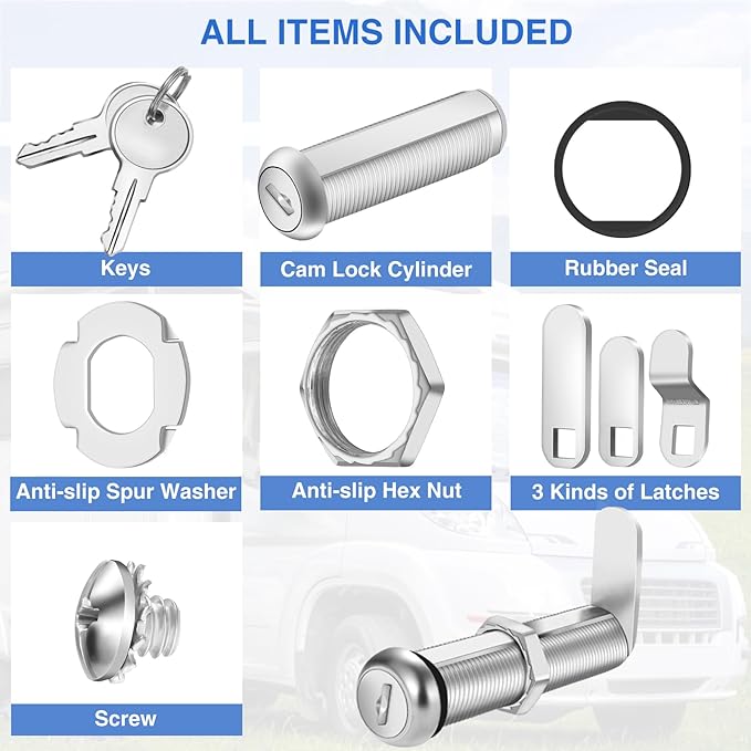 Cabinet Lock with Keys, 2" Extra-Long Cam Locks keyed Alike, Heavy Duty Cabinet Cam Lock Set for Thick Drawers RV Storage Locks Tool Box Lock Replacement, Zinc Alloy (5 Pack, 2-1/8 Inch)