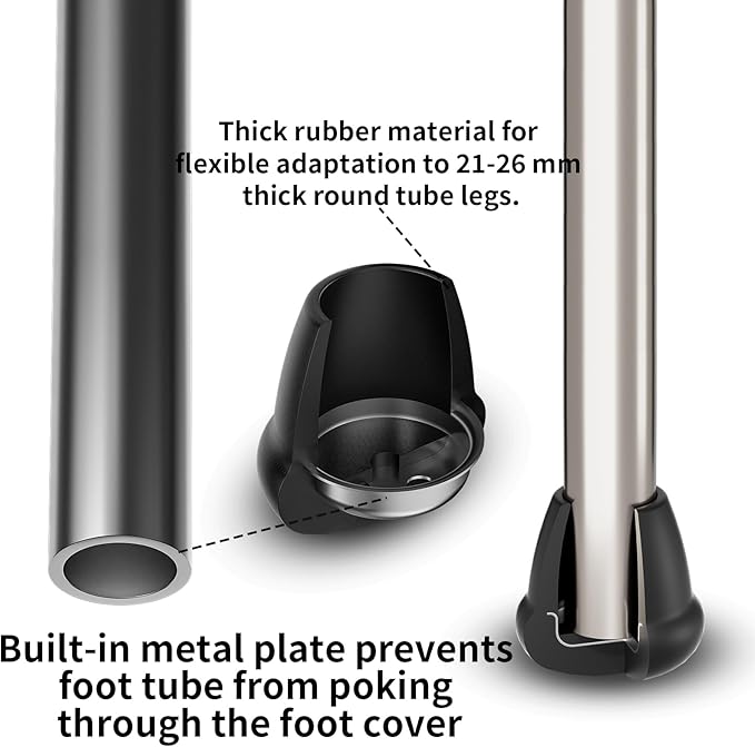 1 Inch Heavy Duty Rubber Chair Leg Caps - 24 PCS Non-Slip Furniture Floor Protectors with Metal Inserts for Wood, Tile, Carpet - Fits Chairs,Stools,Bar Stools