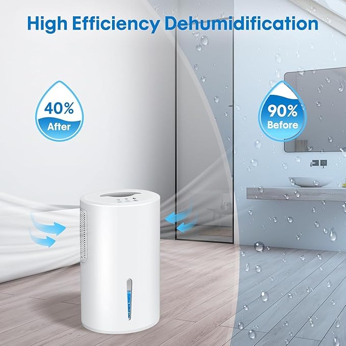 Dehumidifier, Dehumidifier for Home, 68 OZ Water Tank, Small Dehumidifiers for Bedroom (800sq.ft) with 7 LED Lights, Ultra Quiet & Auto Shut off, Bathroom, Basement, Closet, Garage, RV. (White)