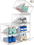 Upgrade Harder Solid Plastic Shoe Organizer, Shoe Storage with Magnetic Front Door, Shoe Rack 6 Pack Shoe Boxes Clear, Sneaker Storage, Shoe Organizer for Closet, Shoe Display Case, White