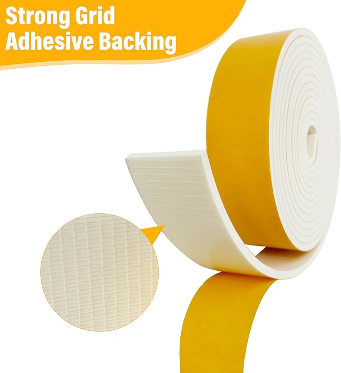 Weather Stripping Foam Tape, 17 Ft Door Seal Strip, EVA Material, High Density 1/4" Thick, No Residue Adhesive, Weatherproof Door Seal Strip for Sliding Door, Windows, White (1" Wide)