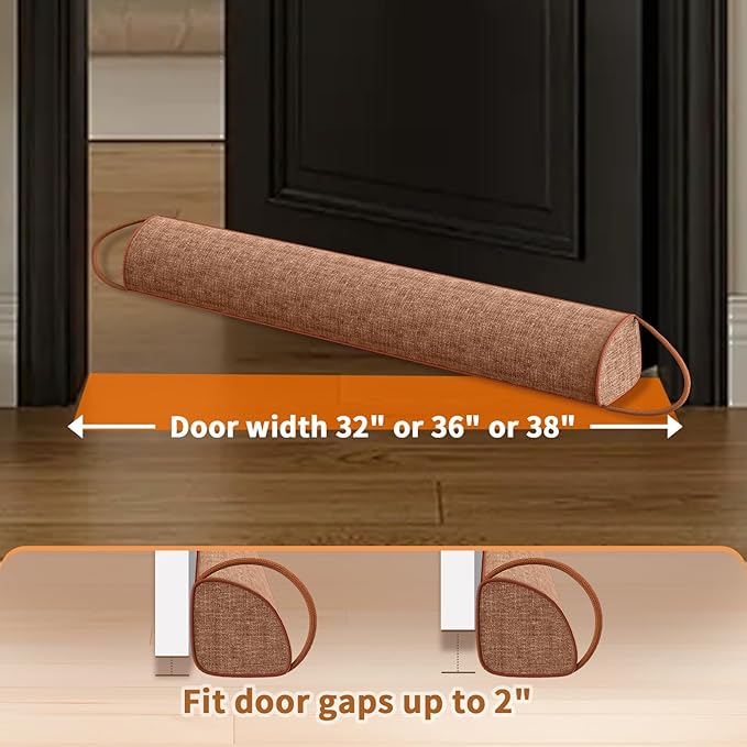 QUOLIX Triangle Under Door Draft Stopper Bottom Door Gap Filler & Seal Windproof Coating Cover Fits 30” to 36” Door Block Noise, Sound, Hot Air, Light, Bugs Easy Install Draft Blocker (32 inch-Brown)