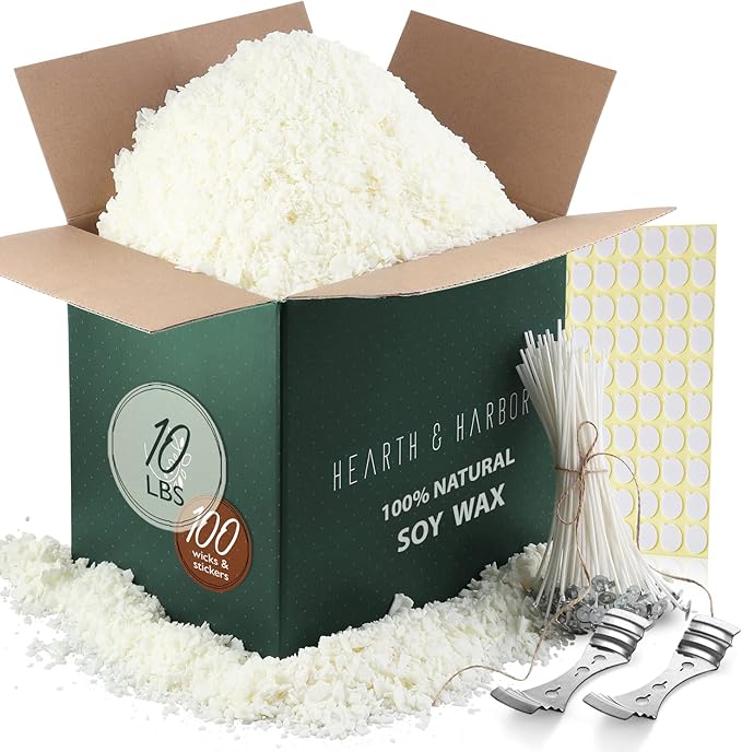 Hearth & Harbor Organic Soy Candle Wax for Candle Making, 10 lbs Natural Candles Making Supplies, Beeswax-Free, Paraffin-Free, Pure Soy Wax Flakes Perfect for Candles, Tealights and Melts