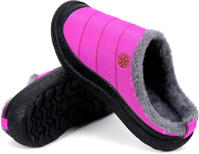 Womens Mens House Slippers Slip on Snow Winter Warm Fully Fur Lined Slippers Indoor Outdoor Shoes