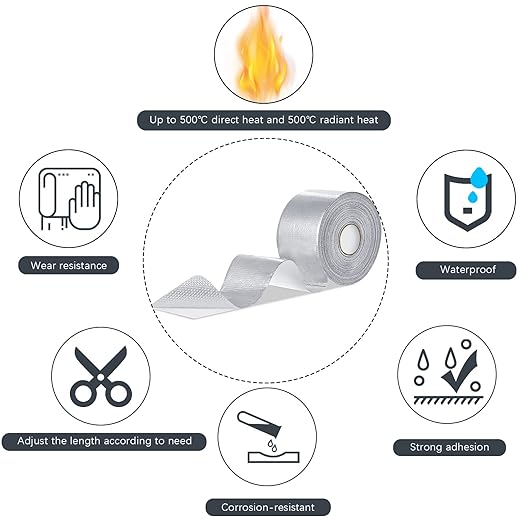 Zonon 2 Rolls Aluminum Foil Tape Heat Shield Tape Barrier Adhesive Reflective Fiberglass Thermal Insulation Reflective Material High Temp Protection(Silver,2 Inch X 65.6 ft)