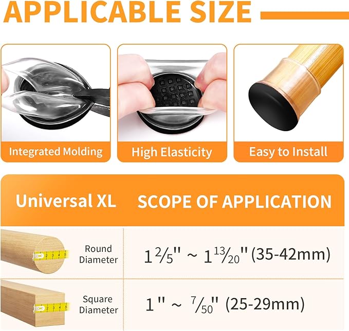 Ezprotekt 24 Pcs Large Clear Silicone Chair Leg Sliders for Carpet, Round Chair Glides for Rug, Teflon Furniture Pad Bar Stool Chair Leg Protectors Caps to Slide Smooth (XL Fit: 1-2/5" to 1-13/20")