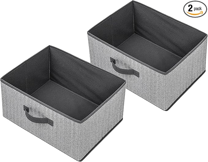 Storage Baskets, 15.7 Inch Woven Fabric Bins, Storage Cubes with Reinforced Handles, Organizer Bins for Closet Shelves, Foldable, for Toys, Clothes, Natural Beige (2PCS/Grey-15.7*11*7.8inch)