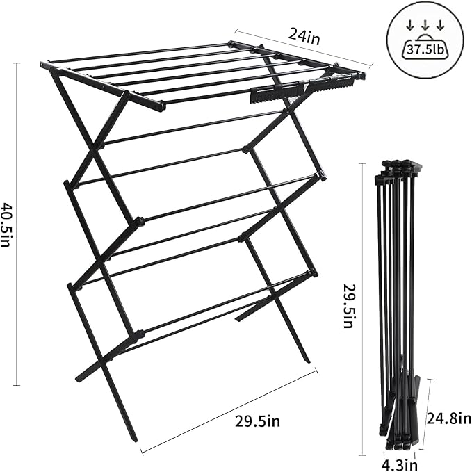 3 Tiers Foldable Clothes Drying Rack, Vertical Laundry Rack Portable and Collapsible for Storage Indoor Outdoor，Pure Black