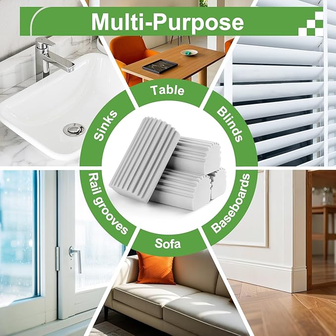 2-Pack Damp Clean Duster Sponge, Sponge Cleaning Brush, Duster for Cleaning Blinds, Glass, Baseboards, Vents, Railings, Mirrors, Window Track Grooves and Faucets