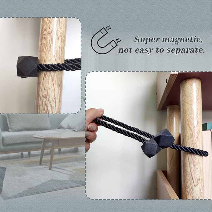 Hion Magnetic Curtain Tiebacks Black 6 Pack, Curtain Tiebacks Buckles Holdbacks Holders Hooks Clip for Home Bedroom Office Decorative Thick or Thin Curtain