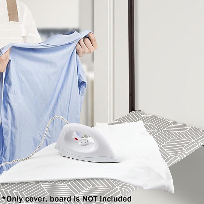 Over The Door Ironing Board Cover 13 x 37 inch, Small Iron Board Cover w Heat Reflective 3 Layers Thick Padding with Hook and Loop Fasteners (Gray Cube)