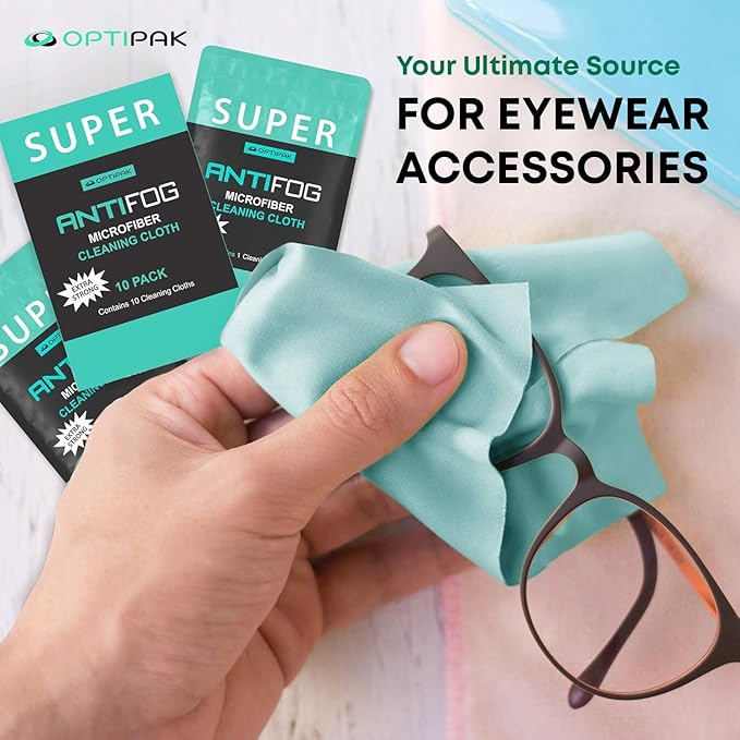Anti Fog Microfiber Cleaning Cloth for Glasses | Individually Wrapped Microfiber Lens Cleaning Cloth for Eyeglasses, Lenses, Binoculars, Face Shields, Ski Masks or Swim Goggles (10 Count)