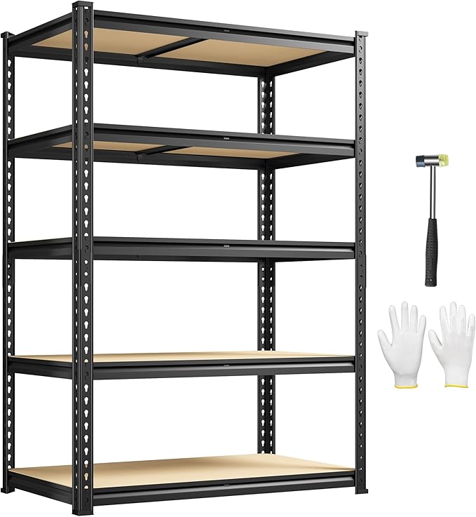 5-Tier Storage Shelves, 1980LBS Adjustable Pantry Shelves, Metal Shelving Unit for Kitchen, Pantry, Closet, Laundry, Garage, 72.06" H x 35.55" W x 15.76" D