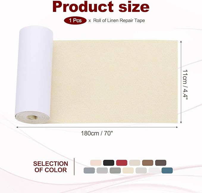 PATIKIL 70x4.4 Inch Linen Repair Tape, Repair Fabric Patch Self Adhesive Couch Patch Line Repair Patch for Furniture Sofa Car Seats Office Chairs, Apricot White